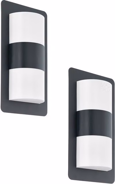 Loops 2 Pack Anthracite Outdoor Wall Light IP44 Modern Metal and Glass Garden Lanterns with E27 Bulb Compatibility
