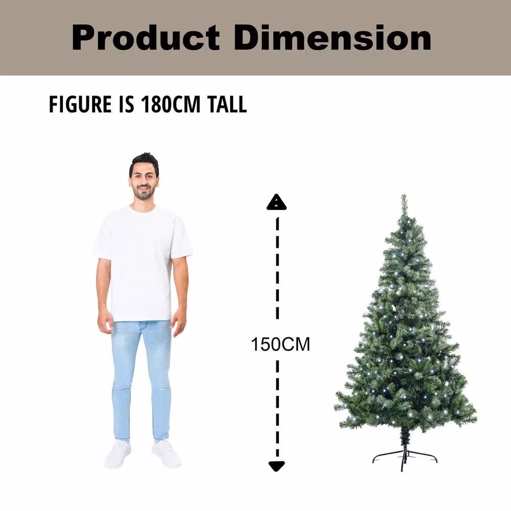 Shatchi 5ft Alaskan Pine Christmas Tree in Green with Cool White LEDs – 4