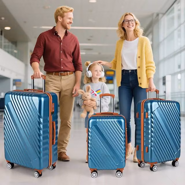 Costway 3-Piece Hard Shell Cabin Travel Suitcase Set with TSA Lock in Teal