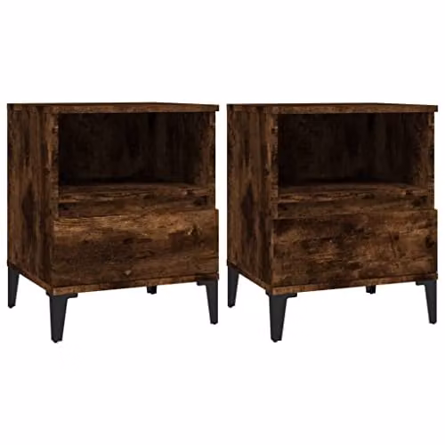 vidaXL Set of 2 Smoked Oak Bedside Cabinets, Brown, W: 40 cm, D: 35 cm, H: 50 cm