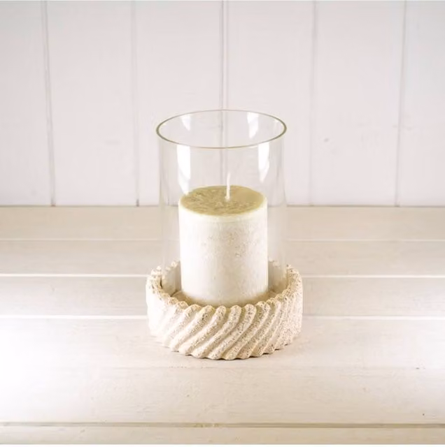 KDMD Tall Sandy Textured Hurricane Glass Candle Holder in Light Sand