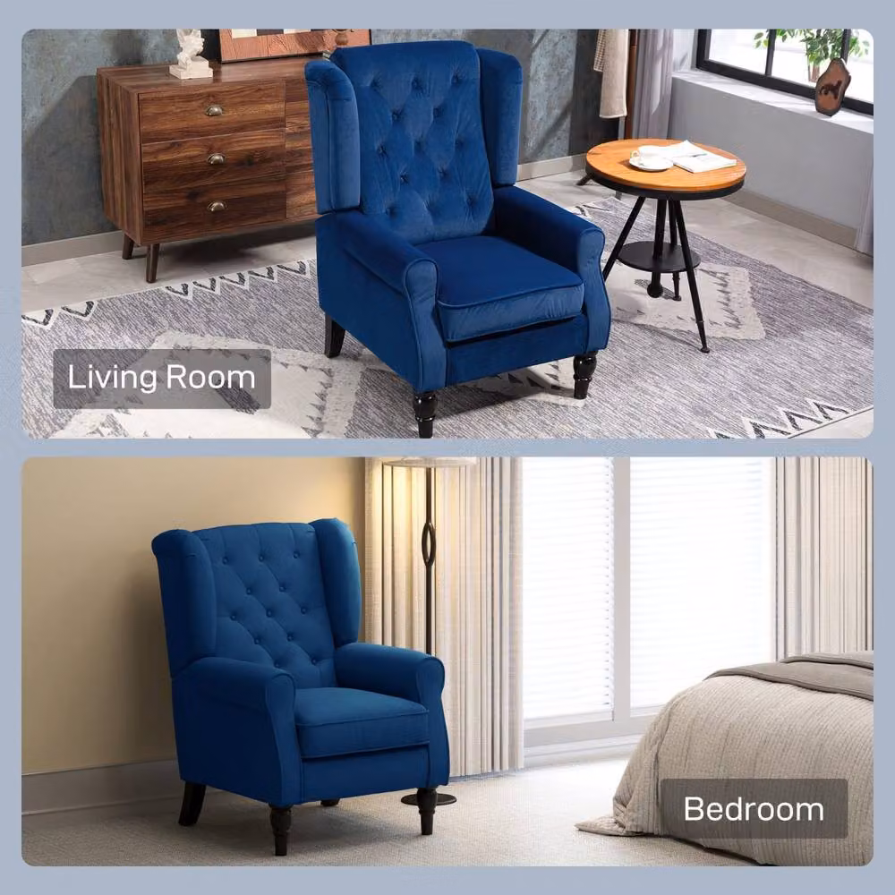 Wyld Haus Topano Blue Velvet Wingback Accent Armchair with Diamond Button Tufting, H 86 cm x W 74 cm x D 102 cm – 7
