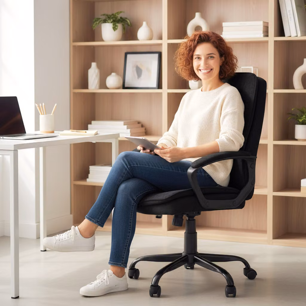 HOMCOM Black Linen-Look Double-Padded Fabric Office Task Chair W/D/H: 55 x 50 x 120 cm – 7