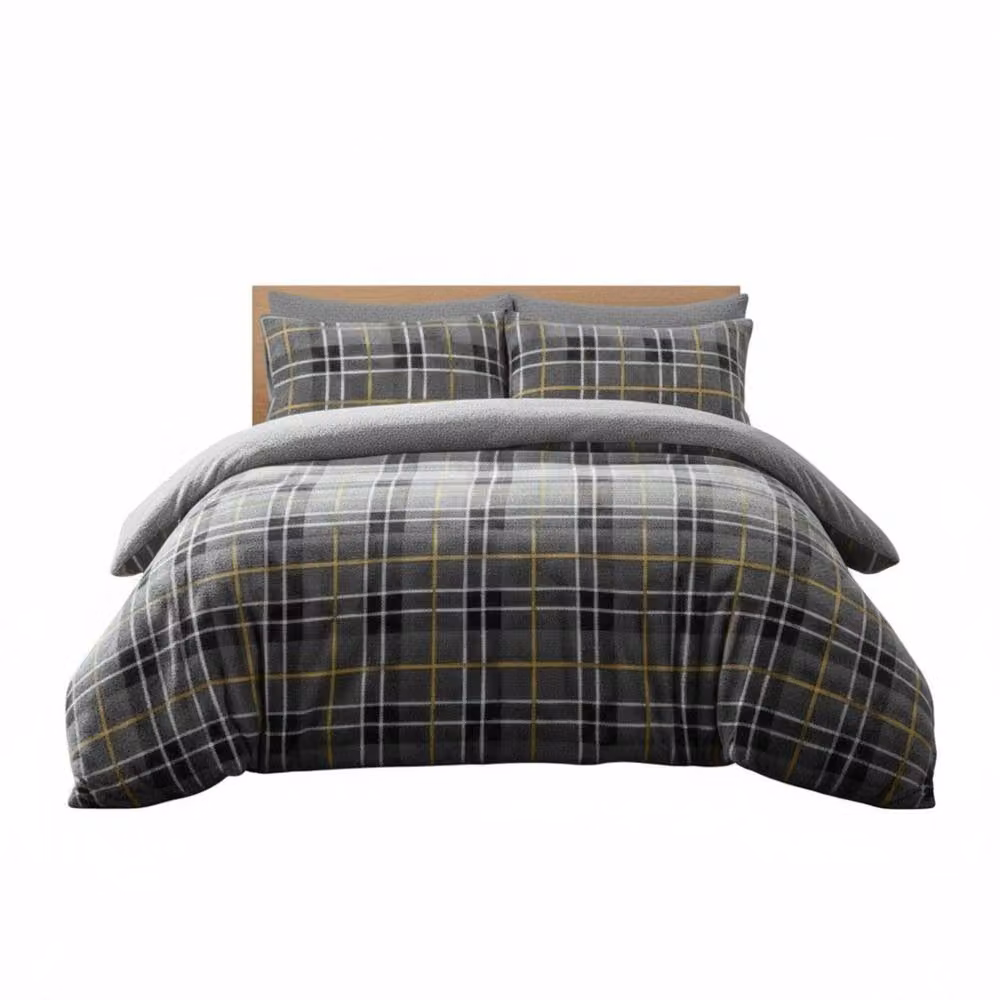 Snug City Reversible Grey Tartan Check Ultra Soft Teddy Fleece Duvet Cover and Pillowcase Set, W/D/H: 90 x 200 cm – 2