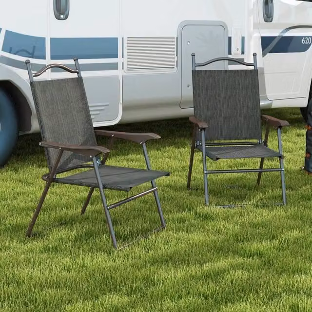 EONLION Set of 2 Folding Chairs with Fabric Seats in Brown