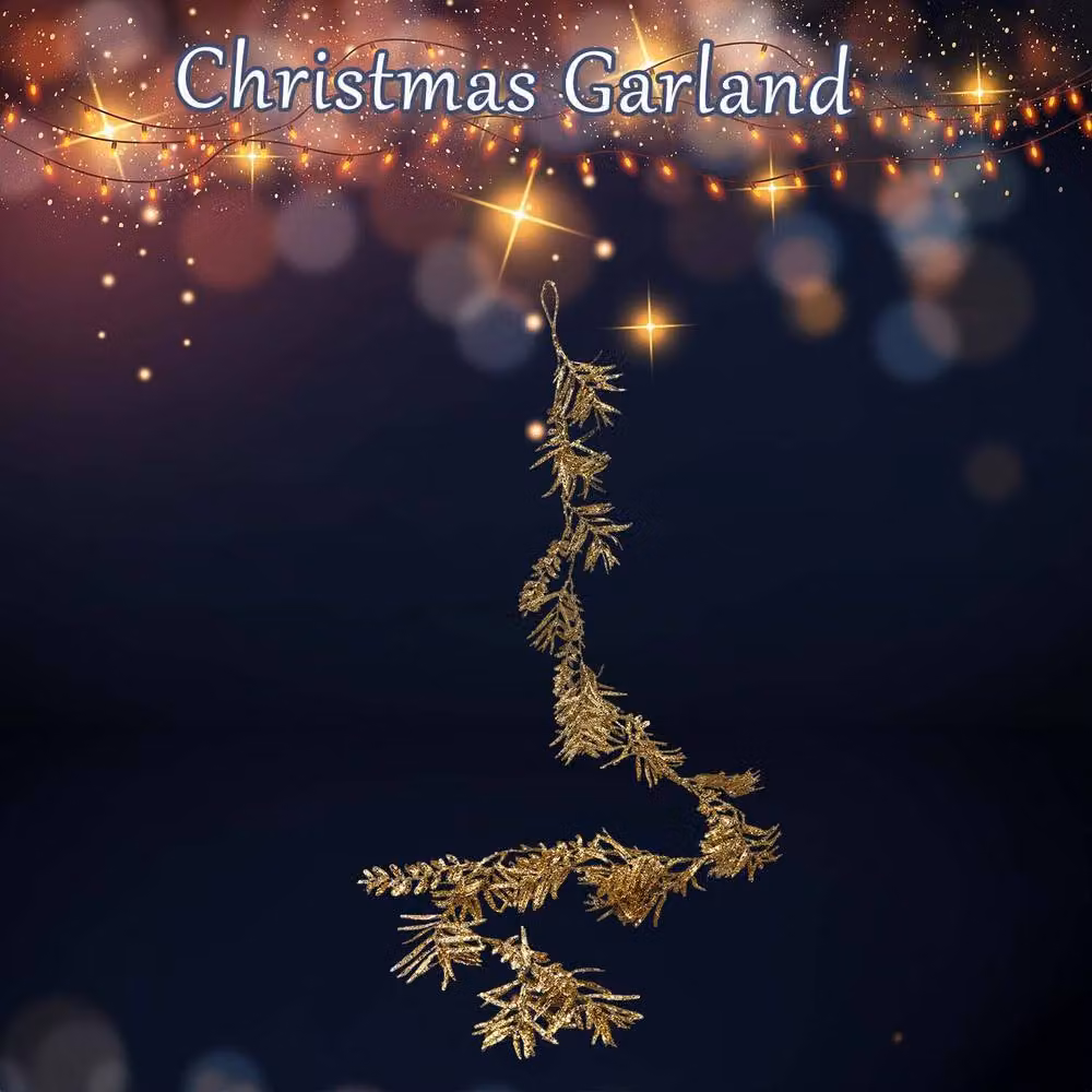 VFM e-Store Gold Glitter Leaves Christmas Garland Decoration – 2