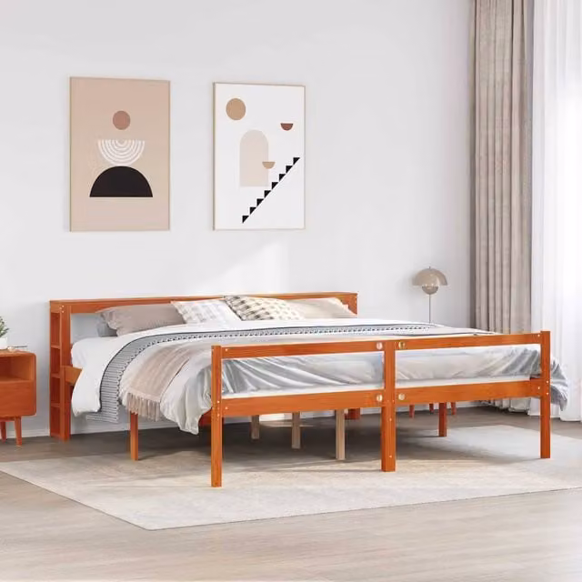 Berkfield Home 2-Piece Bed Frame with Headboard and Drawers in Wax Brown Solid Pine Wood