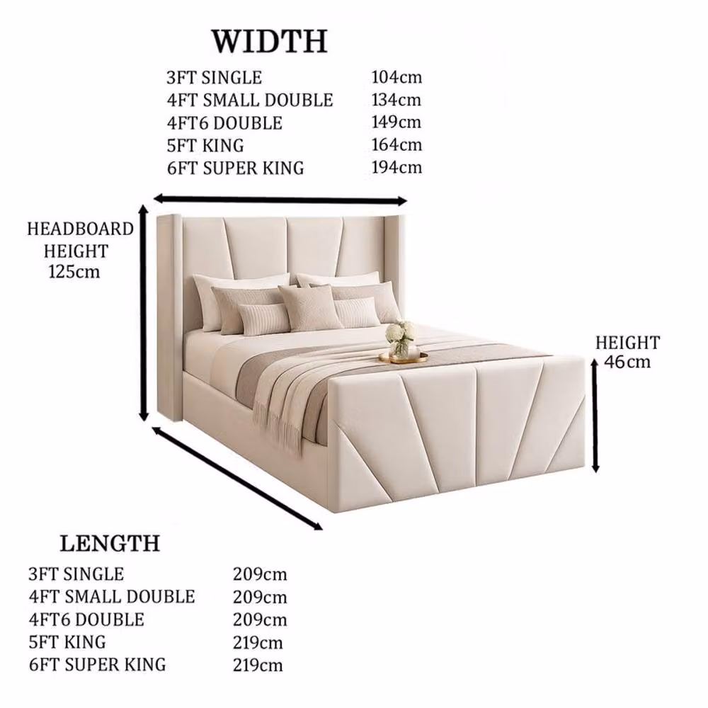 Desire Deco Carson Luxury Wingback Upholstered Bed Frame in Beige, Super King Size (200 x 200 cm) – 2