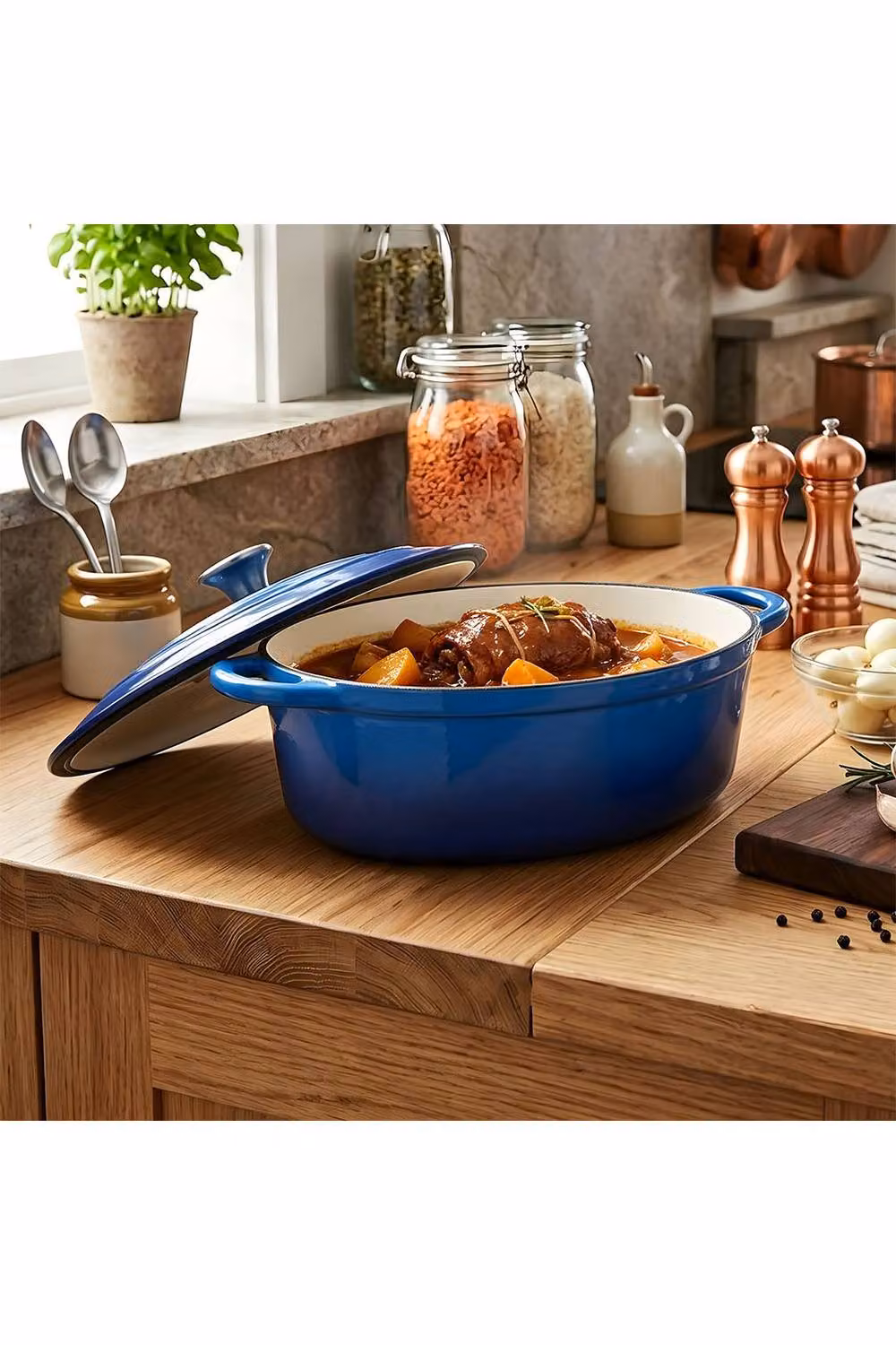 Living and Home 4.6 l Enamelled Cast Iron Dutch Oven Casserole in Blue – 3