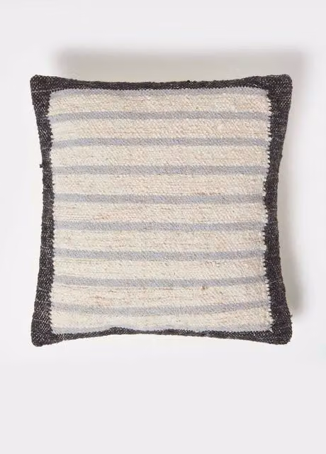Homescapes Veria Handwoven Grey Striped Kilim Cushion with Microfibre Insert, W/D/H: 45 x 45 x 45 cm – 1