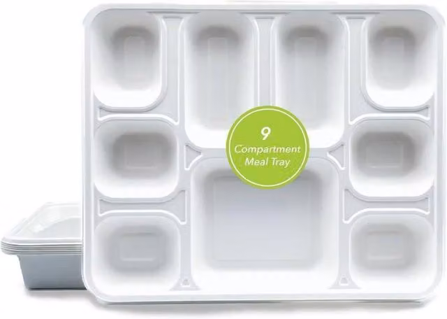 ECONX 100 Pack White Biodegradable 9 Compartment Bagasse Disposable Dinner Plates – 1
