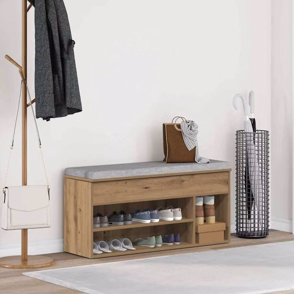 Berkfield Home Artisan Oak Shoe Bench in Brown, W: 102 cm, D: 30.5 cm, H: 45 cm – 3