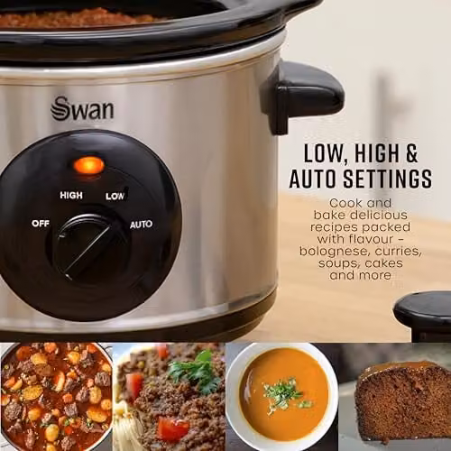 Swan 1.5 Litre Stainless Steel Slow Cooker with Keep Warm Function, 120W, Silver – 4