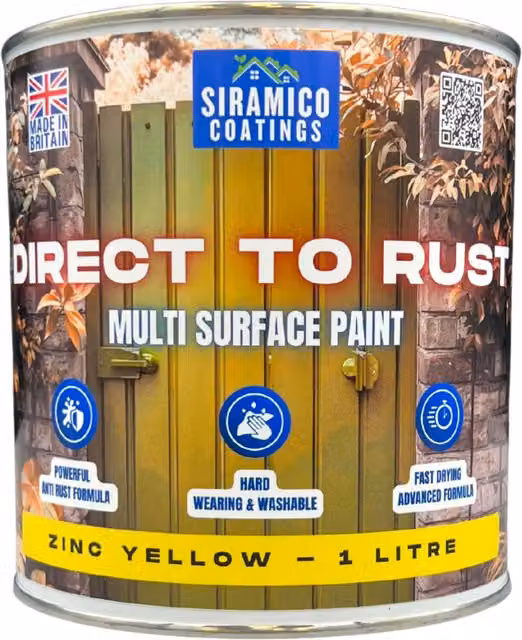 Siramico Coatings Direct To Rust Satin Paint in Zinc Yellow (RAL 1018) – 1