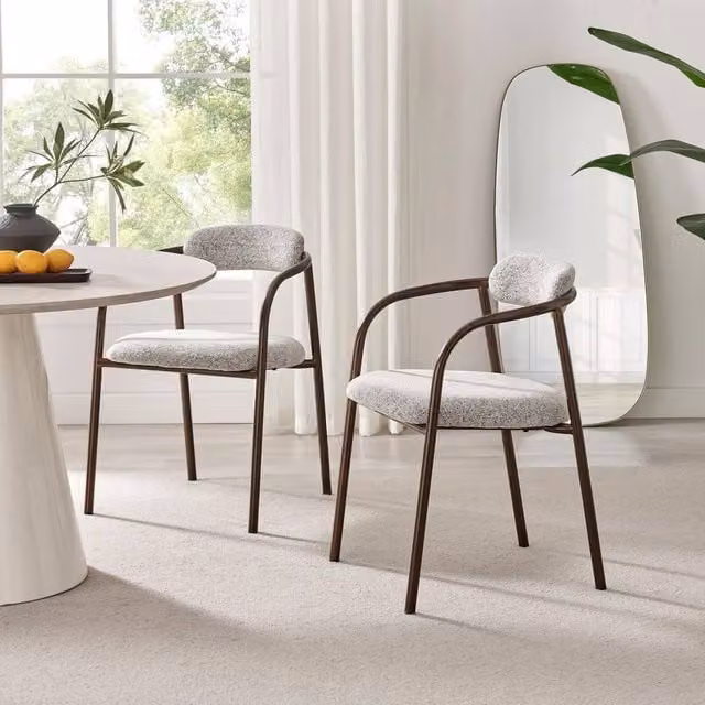 FurnitureboxUK Set of 2 Rhea Grey Fabric Dining Chairs with Bronze Metal Legs