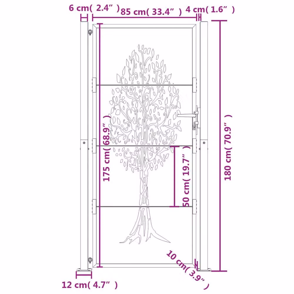 Berkfield Home Beautiful Garden Gate in Anthracite Grey Steel with Tree Design, W: 105 cm, H: 180 cm – 6