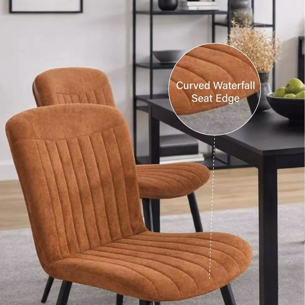 KORVIXA Set of 4 Modern Upholstered Dining Chairs with Metal Frame in Brown – 4