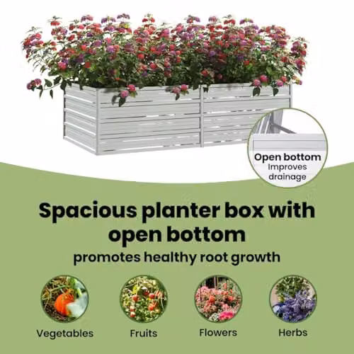 vidaXL Galvanised Steel Raised Garden Bed in Silver, W: 160 cm, D: 80 cm, H: 45 cm – 4