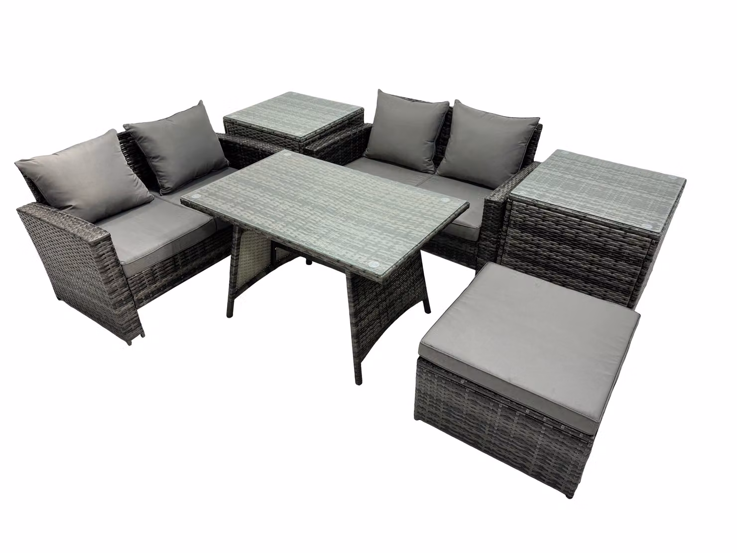 Fimous 5 Seater Outdoor Furniture Set with Double Seat Sofa, Big Stool and 2 Side Tables in Dark Grey – 2