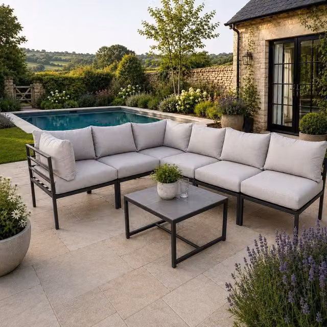 Home Detail Catalon Grey Modular Aluminium Garden Sofa Set W/D/H: 272 x 136 x 65 cm