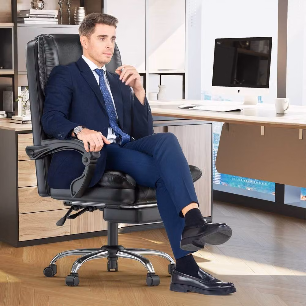 FORGEVIO Executive High Back Desk Chair in Black with Synthetic Leather and Headrest – 4