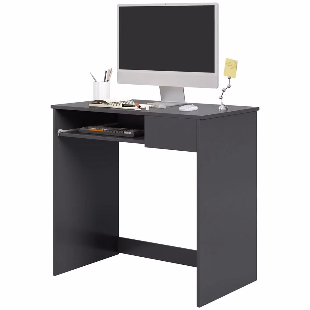 Wyld Haus Rami Grey Compact Computer Desk with Keyboard Tray and Drawer Storage, W: 80 cm, H: 75 cm, D: 52 cm – 2