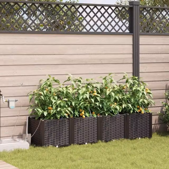 Berkfield Home Garden Planters with Water Irrigation System, 4 Piece Set, Brown – 1