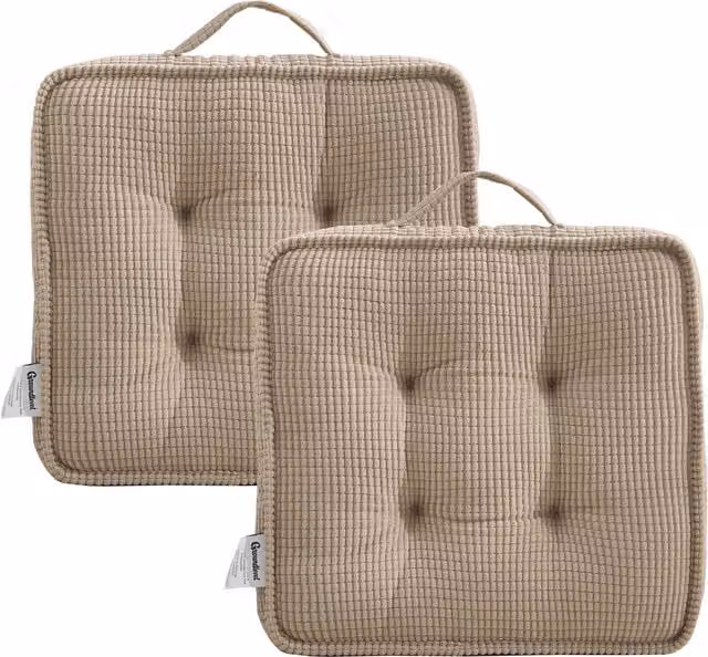 Groundlevel Set of 2 Square Seat Cushions for Indoor or Outdoor Use, Beige