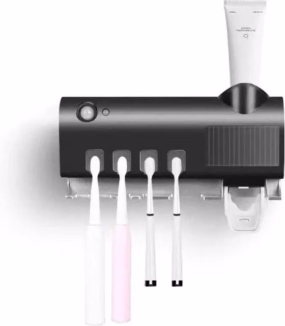 NESTLUNE Automatic Toothpaste Dispenser and UV Light Toothbrush Holder in Black, W: 180 cm, D: 180 cm – 1