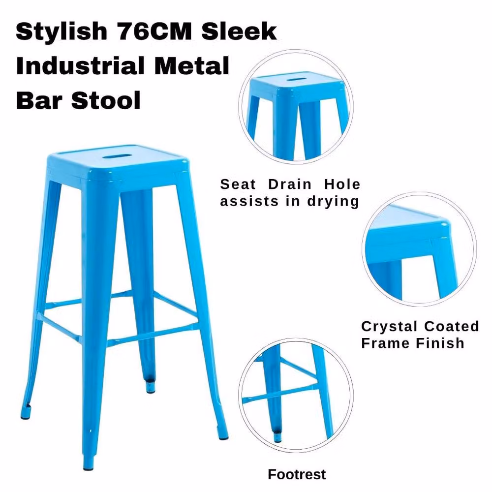 EONLION Blue Metal Industrial Stacking Bar Stool – 2
