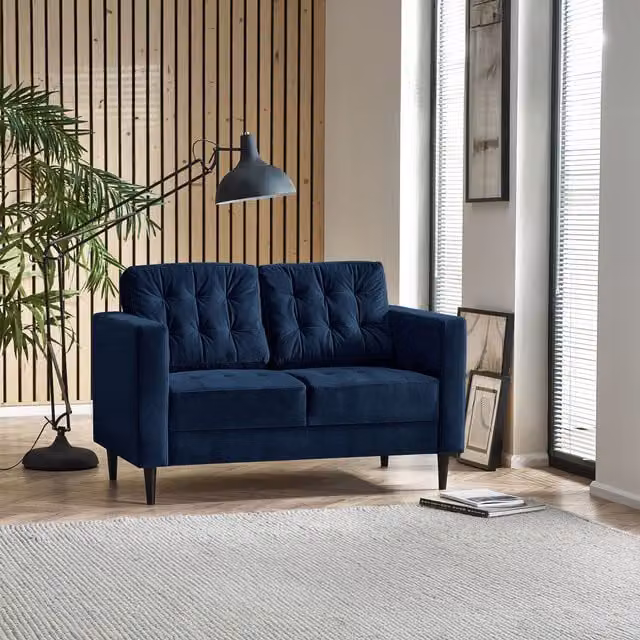 FurnitureboxUK Juno 2 Seat Velvet Sofa in Navy Blue with Solid Wood Frame