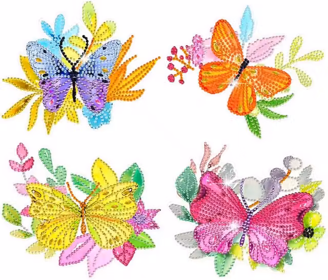 Syntego Pack of 4 Butterfly Diamond Art Stickers in Multicolour and Yellow