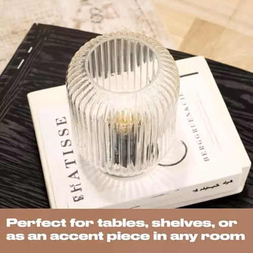 OHS Cordless LED Glass Table Lamp with Gold/Brass Finish and Warm White Light, Battery Operated Touch Control Night Light – 3