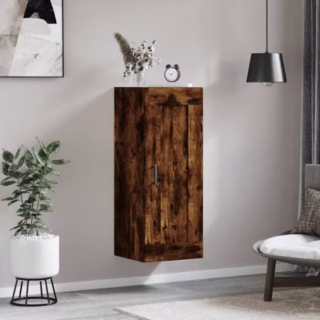 Berkfield Home Wall Mounted Cabinet in Smoked Oak Brown, W/D/H: 34.5 x 34 x 90 cm – 1