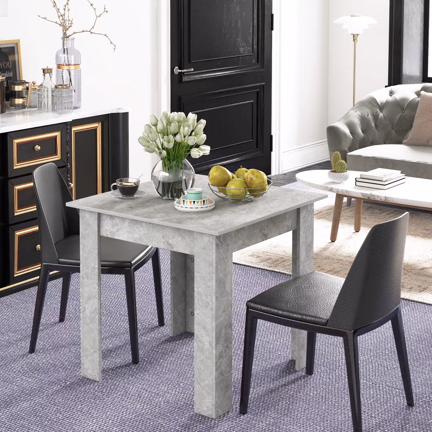HOMCOM Modern Square Dining Table in Cement Grey with Faux Cement Effect – 5