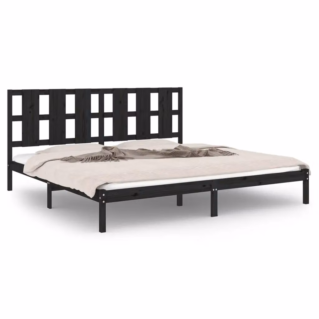 Berkfield Home Black Solid Wood Pine Bed Frame 200 x 200 cm – 2