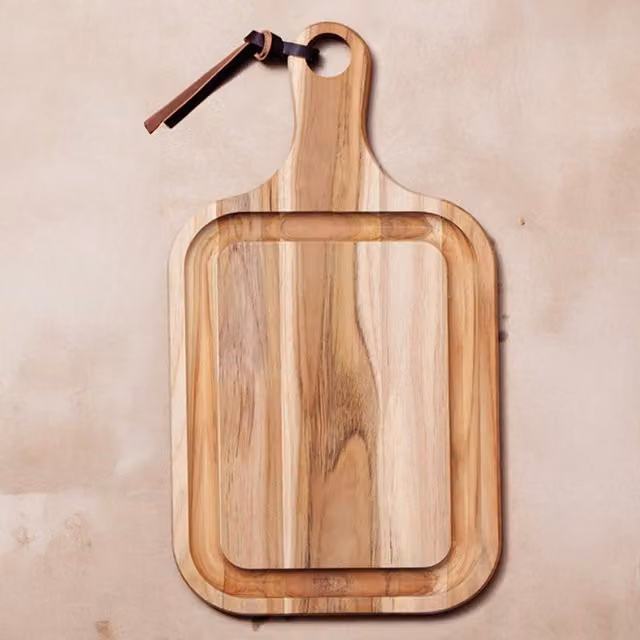 Tramontina Teak Wood Rectangular Chopping Board with Groove, Brown, W: 28 cm, D: 49 cm, H: 2.2 cm – 1