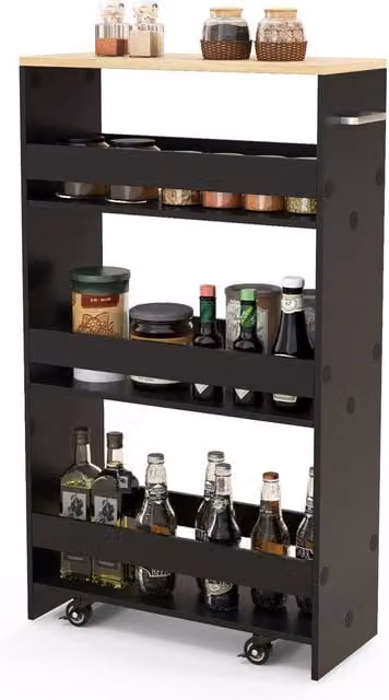 Gymax 4-Tier Slim Rolling Kitchen Storage Cart with Castors, Black – 1