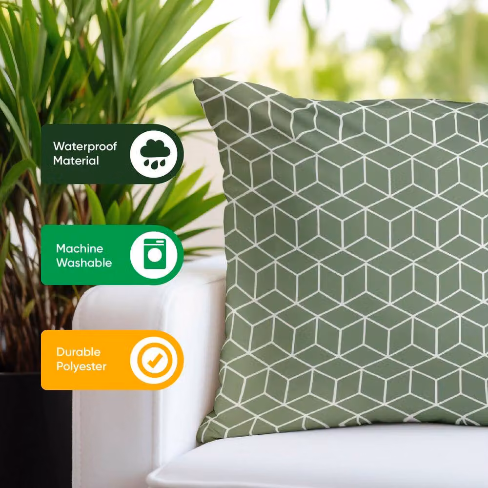 Gardenwize Pack of 2 Green Square Graphic Scatter Cushions – 5