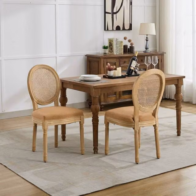 HomeTouch Set of 6 French Style Rattan Back Dining Chairs in Brown – 1