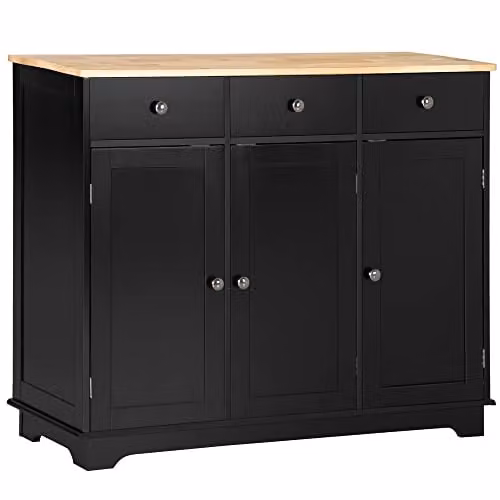 HOMCOM Modern Black Sideboard Buffet Cabinet with Rubberwood Top and Storage Cabinets, W/D/H: 101 x 40 x 85 cm