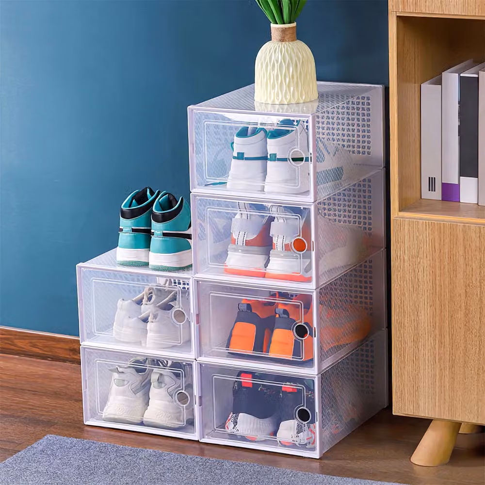 Living and Home 12-Piece White and Transparent Plastic Foldable and Stackable Shoe Storage Boxes – 3