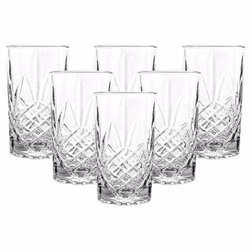 Simpa Set of 6 Geometric Retro Style Highball Tumbler Glasses, 365ml, Transparent – 1