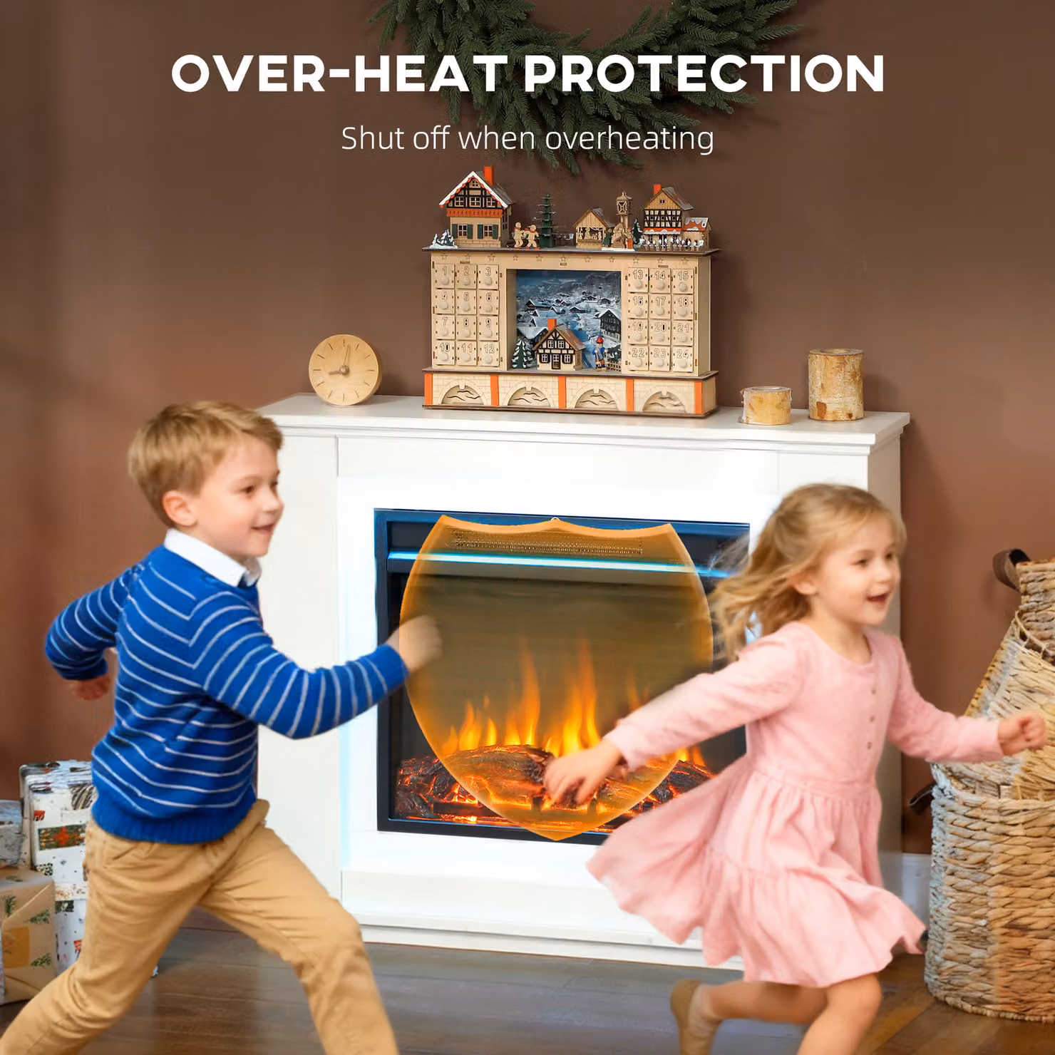 HOMCOM White Inset Electric Fireplace with Realistic Flame Effect, 12 Colours, 5 Brightness Levels, 2000W Heating Power and Remote Control for Living Rooms up to 30 m2 – 7