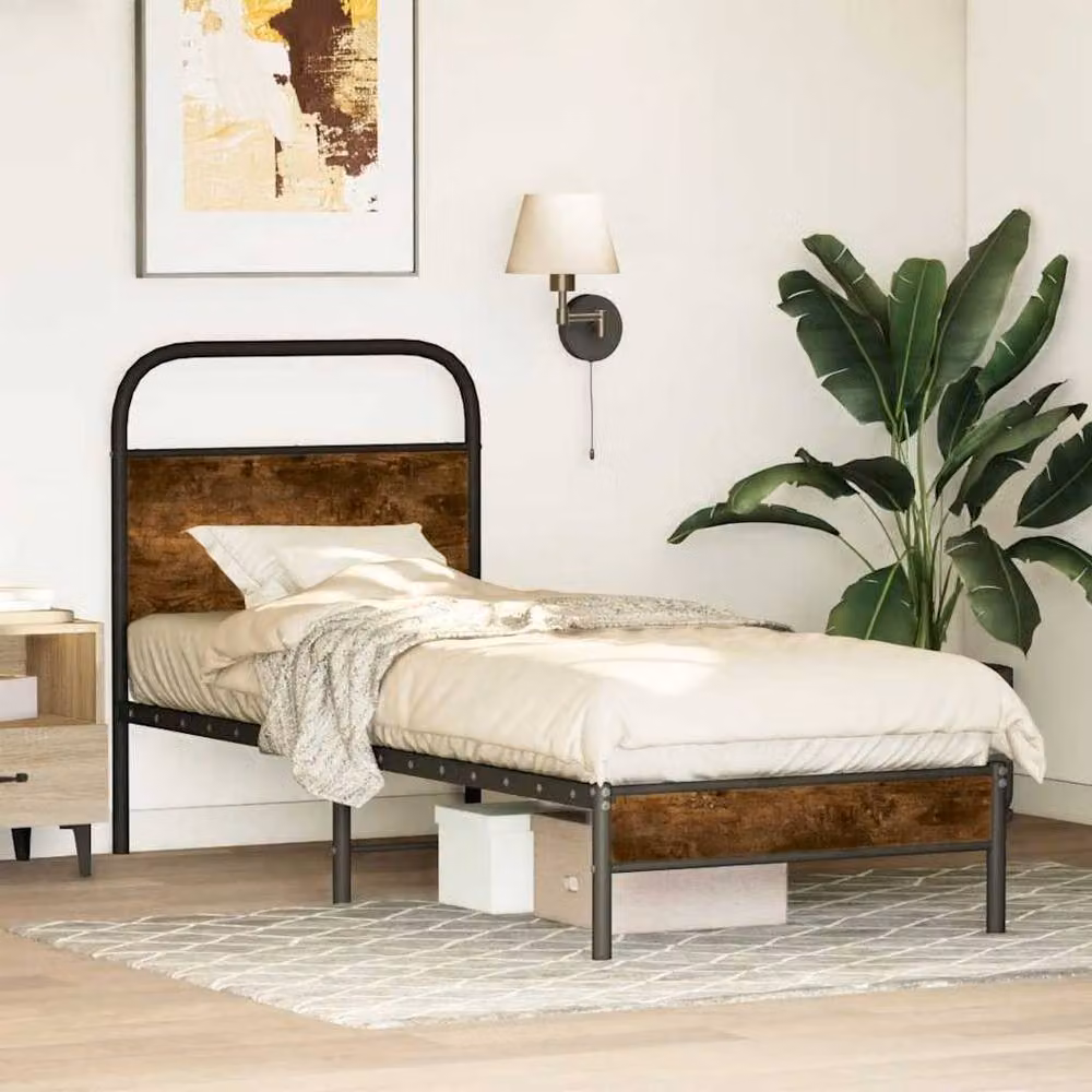 Berkfield Home Elegant Bed Frame in Smoked Oak Brown, W/D/H: 80 x 200 cm – 2