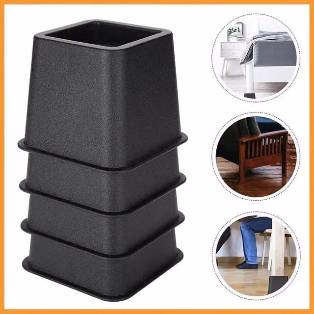 FLAVORA Heavy Duty Bed Chair Risers Feet Leg Lift in Black, 4 Pack – 1