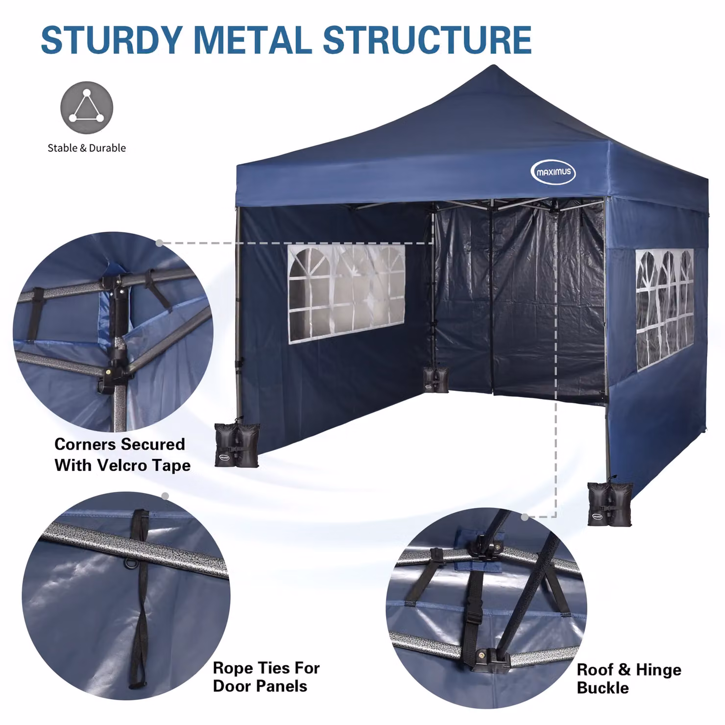MCC Direct Maximus Heavy Duty Pop Up Gazebo with Removable Sides, Blue and Silver, W/D: 3 x 3 m – 2