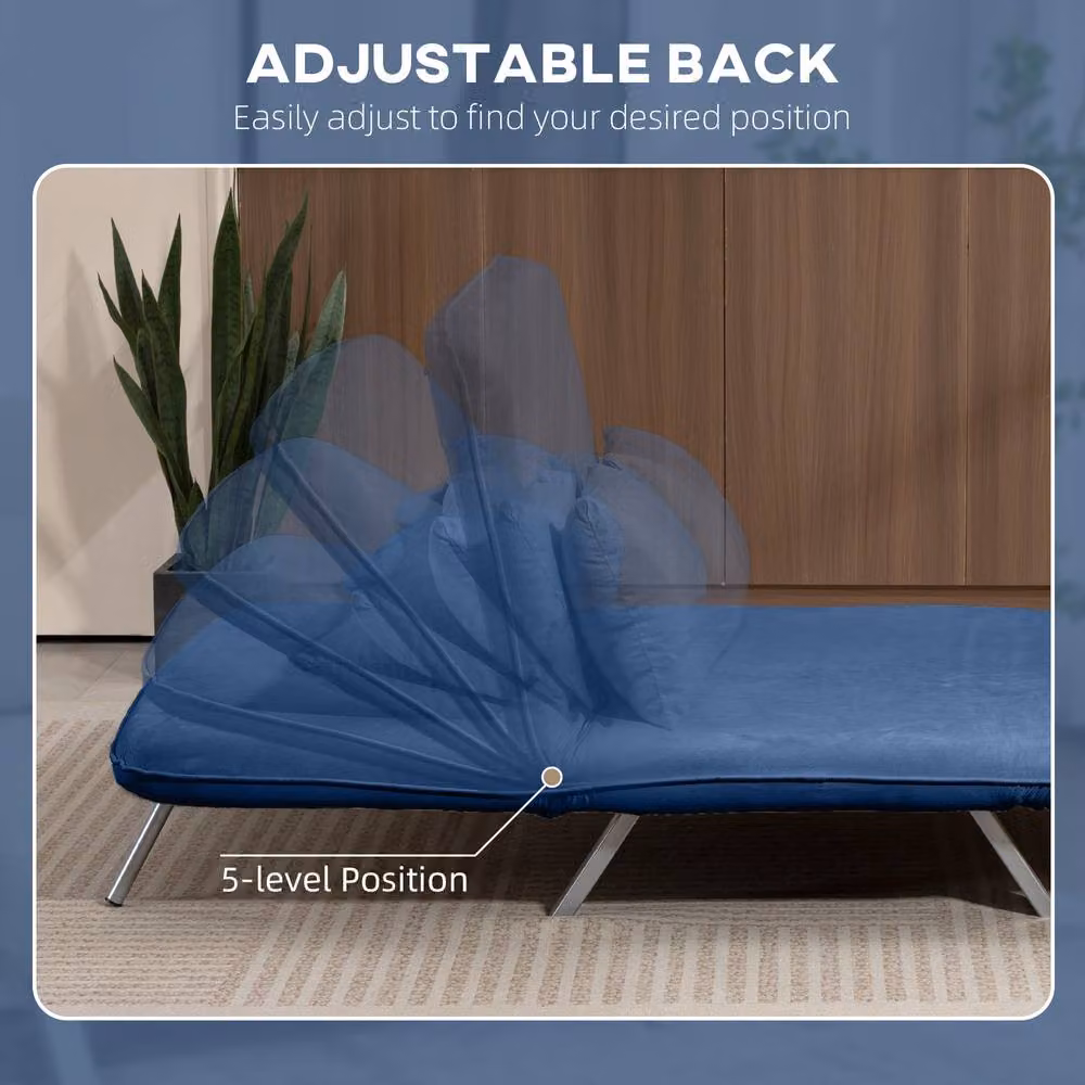 STILVORA Blue Microfibre Two-Seater Click-Clack Sofa Bed with Adjustable Headrest and Scatter Cushions – 6
