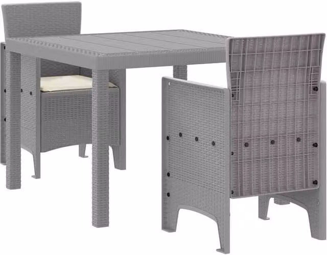 Berkfield Home 3 Piece Poly Rattan Garden Dining Set with Cushions in Grey – 1