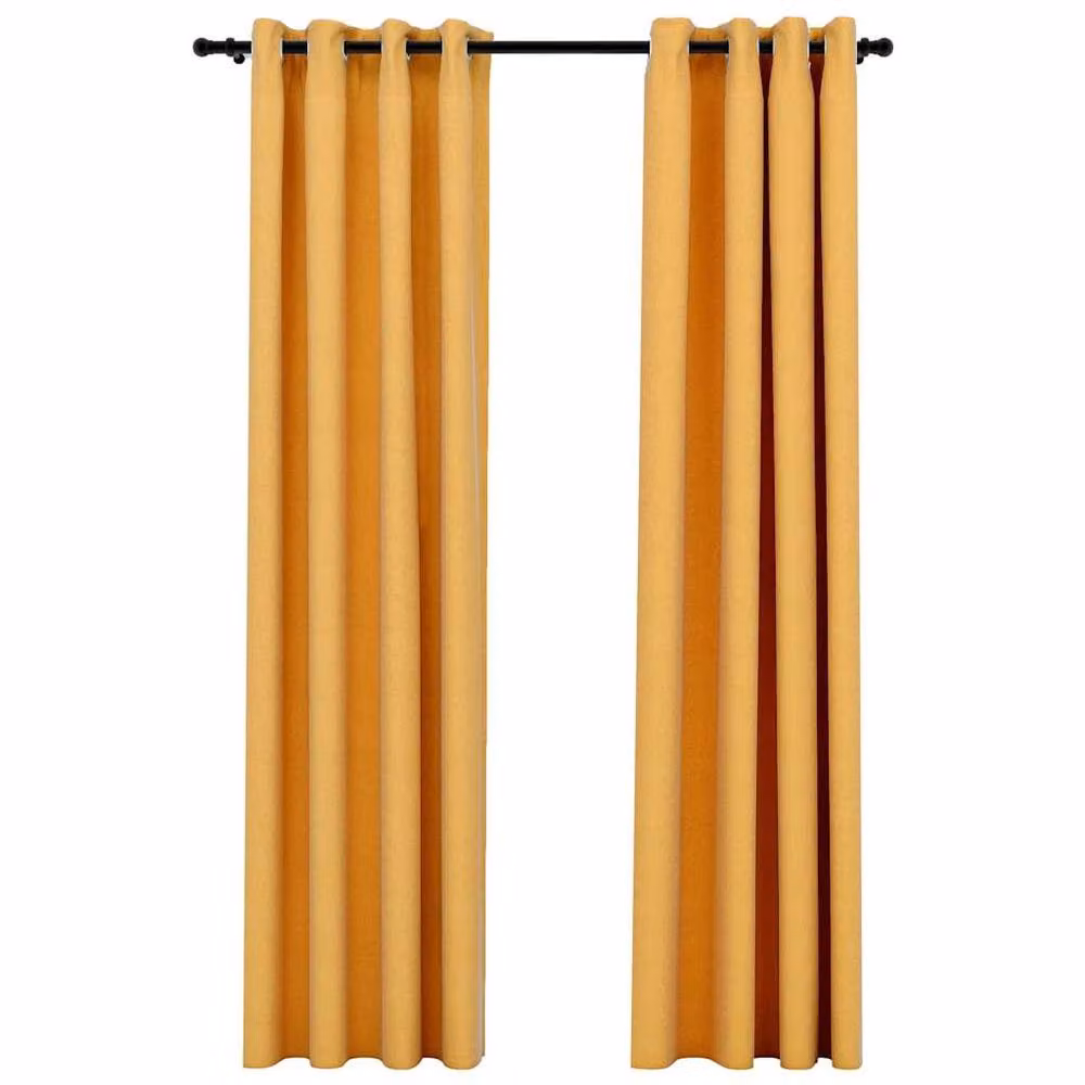 Berkfield Home Linen-Look Blackout Curtains with Eyelets, 2 Pack, Yellow, W: 140 cm, H: 225 cm – 2